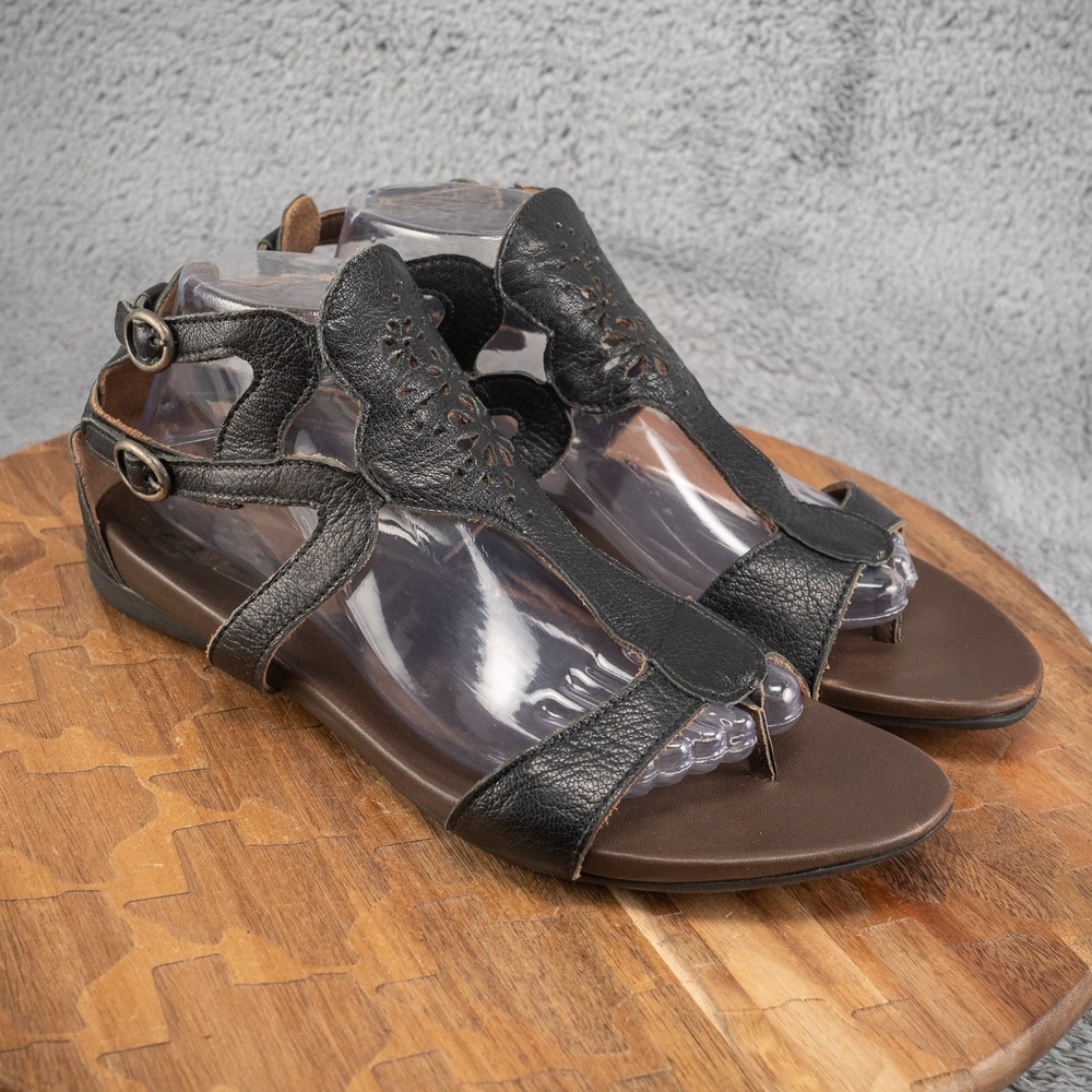 Think! Womens Sandals Black Leather Open Toe Low Casual Shoes Size 41 US 10